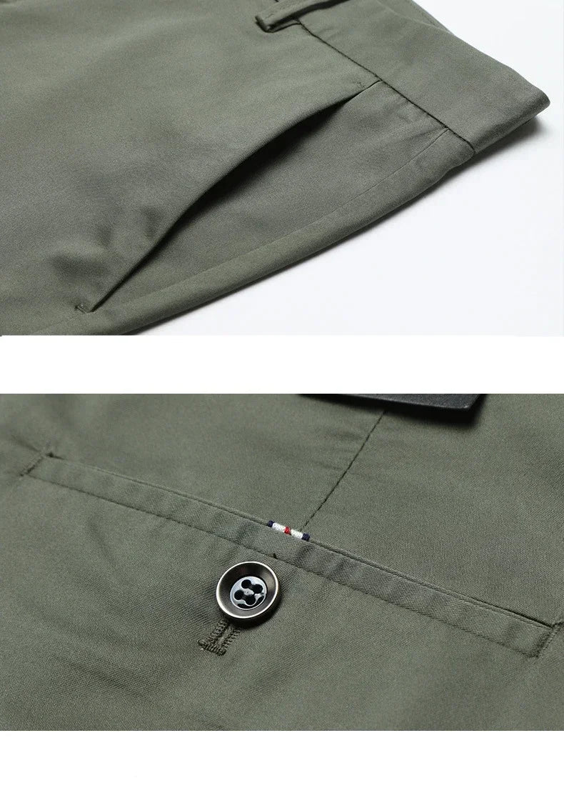 Summer Thin Men's Slim Suit Pants Fashion Business Casual Cotton Green Black Khaki Trousers Male Brand Clothing 30-40