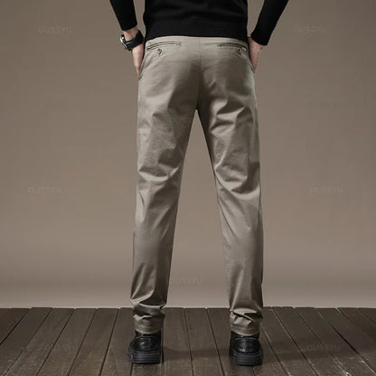 New High Quality Combed Cotton Casual Pants Men Thick Solid color Business Fashion Straight Fit Chinos Gray Brand Trousers Male