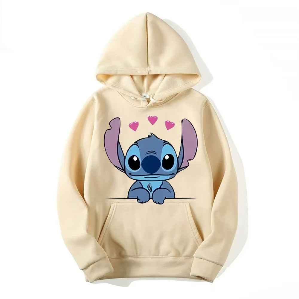 Disney Stitch Cartoon Anime Women Pullover Spring Autumn Men Oversized Hoodie 2024 Fashion Casual Couple Sweatshirt Clothes Tops