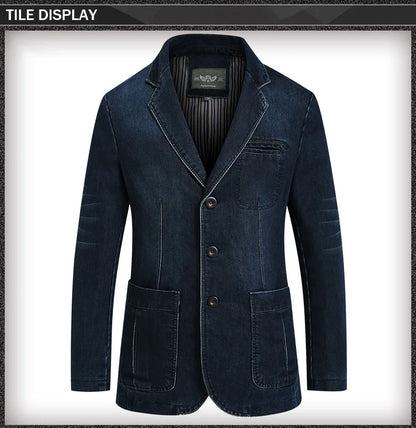 Men's New Blue Denim Suit Jacket with Loose Long Sleeved Design V-neck Casual Coats Black Gray Blazers M-XXXXL