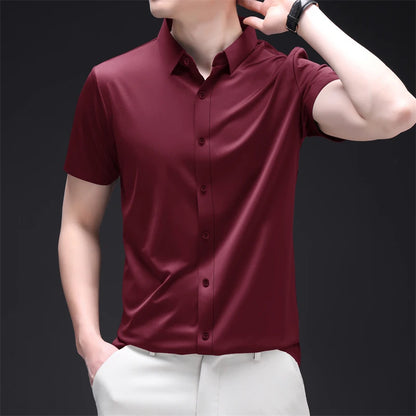 New Men's Business Casual Short Sleeved Solid Color Shirt Wrinkle Resistant Wrinkle Free Comfortable All Season Versatile Top