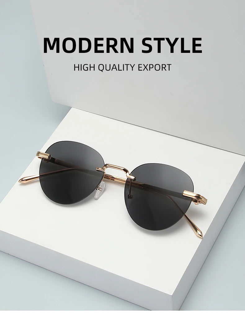 The new frameless and stylishly minimalist sunglasses are versatile with a golden metal frame.