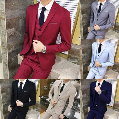 Men Suit Regular Slight Stretch Solid Color Three Piece Set Trousers Blazer Waistcoat Casual For Office Business