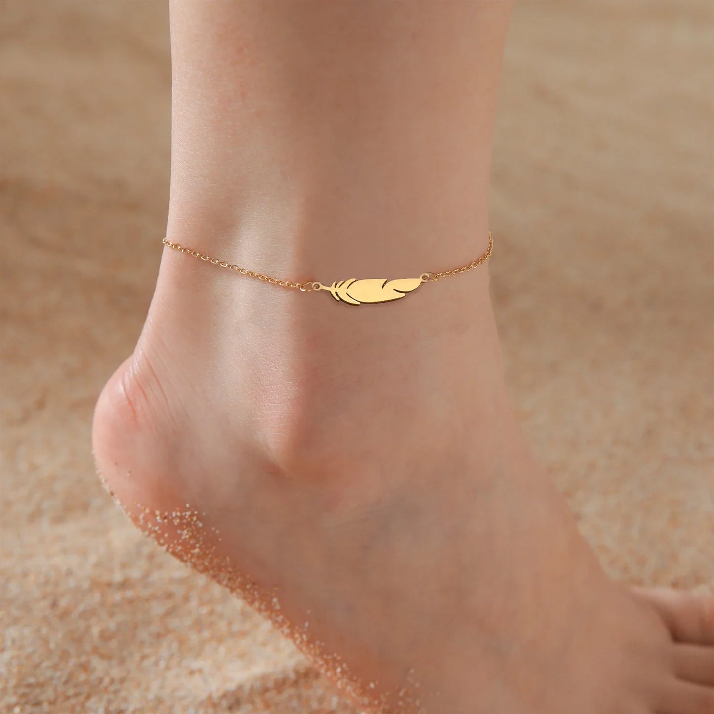 Tiny Korean Chain Cat Charm Anklet For Women Gold Color Leaf Heartbeat Silver Plating Cat Feet Charm Summer Anklet Jewelry