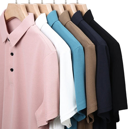 Men's Fashion Waffle Solid Short Sleeved Polo Shirt Summer Breathable Comfortable Top