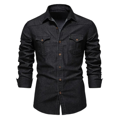 AIOPESON Brand Elastic Cotton Denim Shirt Men Long Sleeve Quality Cowboy Shirts for Men Casual Slim Fit Mens Designer Clothing