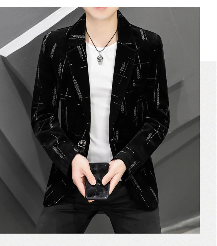 2025 Autumn Men Blazers Luxury Corduroy Casual Slim Suit Jacket Business Social Office Dress Coat Streetwear Jacket Men Clothing