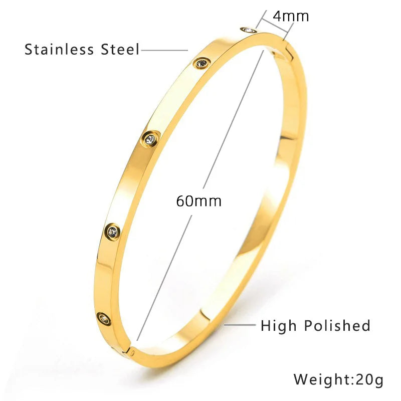 Classic Stainless Steel Diamond Oval Bracelet Set Simple High-End Solid Color Non-Fading 18k Bracelet Versatile Daily Jewelry