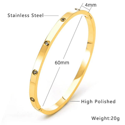 Classic Stainless Steel Diamond Oval Bracelet Set Simple High-End Solid Color Non-Fading 18k Bracelet Versatile Daily Jewelry