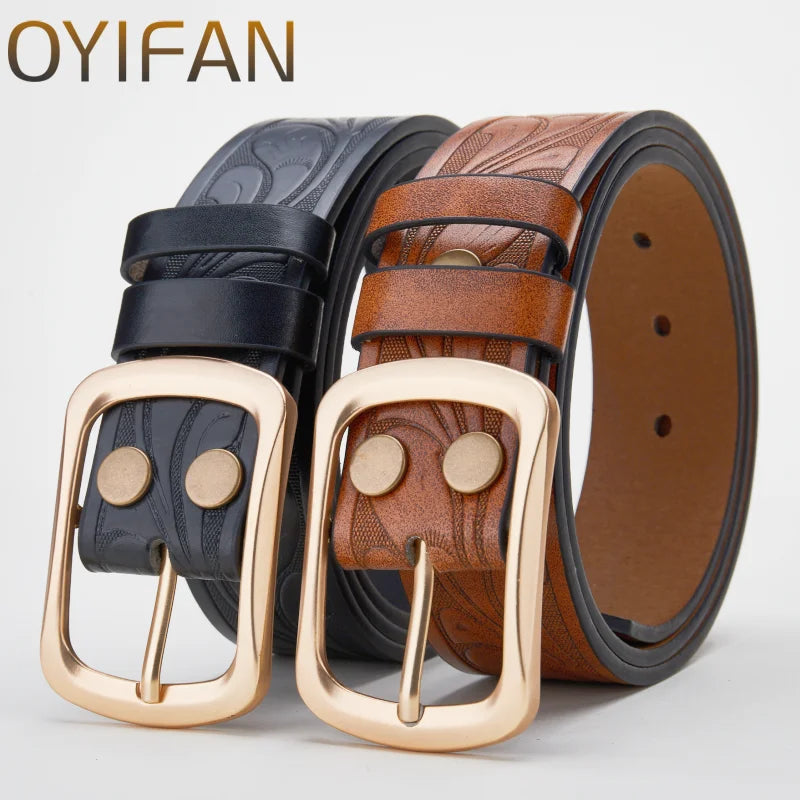 Western Cowboy PU Leather Belt - Men Waist Strap Bull Decoration Floral Engraved for Jeans