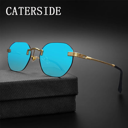 CATERSIDE Rimless Round Mirror Sunglasses Man Metal Frame Fashion Luxury Woman Sunglasses High Quality Fashion  UV400 Eyewear