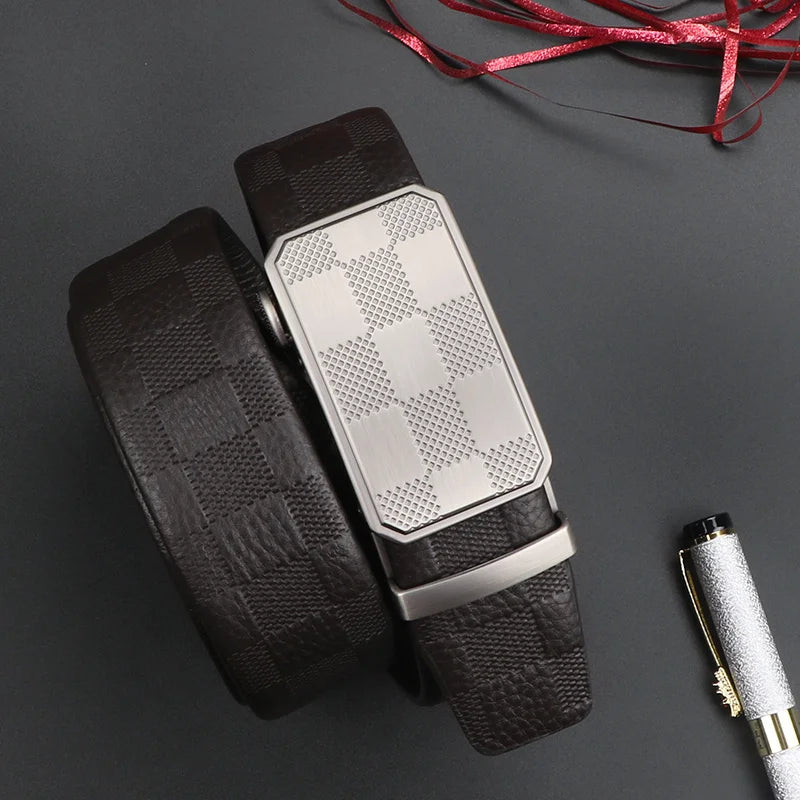 Men's Top Layer Cowhide Ratchet Belt with Scratch Resistant Alloy Automatic Buckle - Business Style Durable Dress Belt