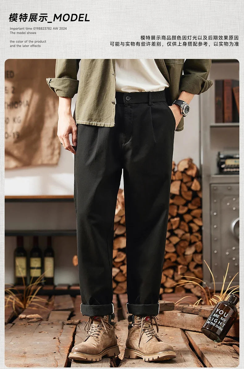 2025 New in Men's Straight Pant Elastic Waist Chino Trouser Cargo Male Regular Fit Cotton Stretch Spring Casual Korean Golf Wear