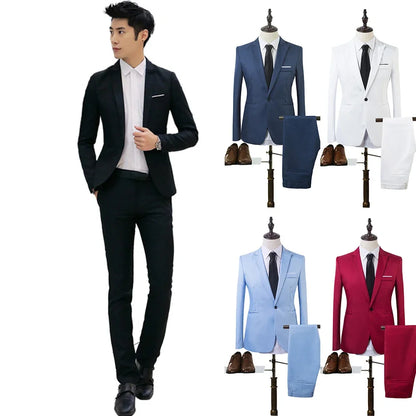 2pcs Coat Pants Men Suit Formal Blazer M~2XL Party Polyester Tuxedos Wedding Business Suit Coat + Pants Comfortable (no shoe)