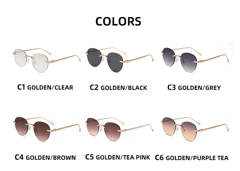 The new frameless and stylishly minimalist sunglasses are versatile with a golden metal frame.