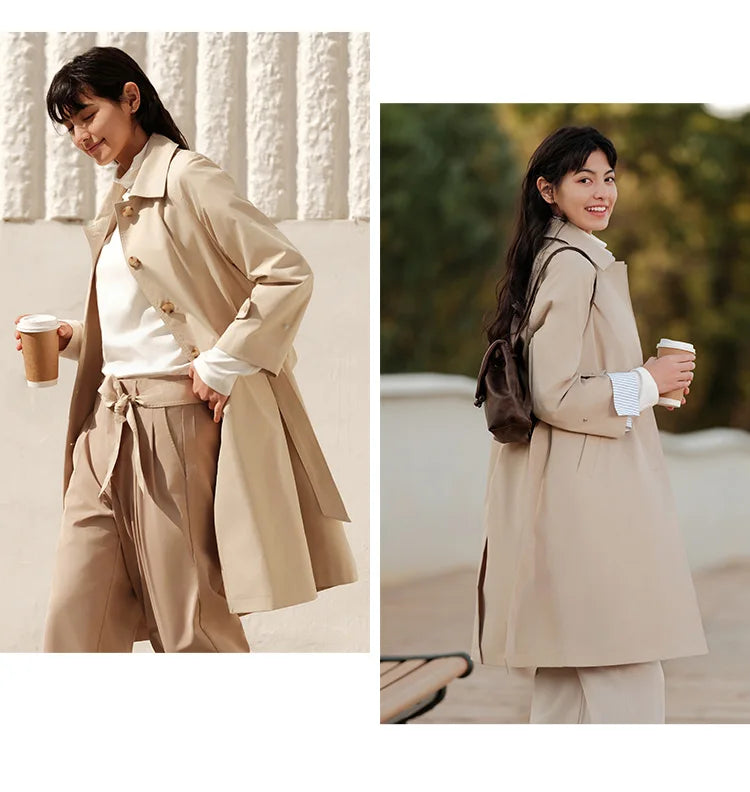 Semir Trench Coat Women Long Waist Raglan Sleeve Lapel 2025 New Spring Loose Triple Protection Literary Khaki Coat