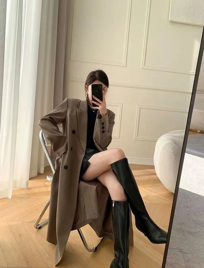 Long Trench Coat Women Office Lady Elegant Double Breasted Blazer Jacket Streetwear Overcoats Korean Harajuku Casual Windbreaker