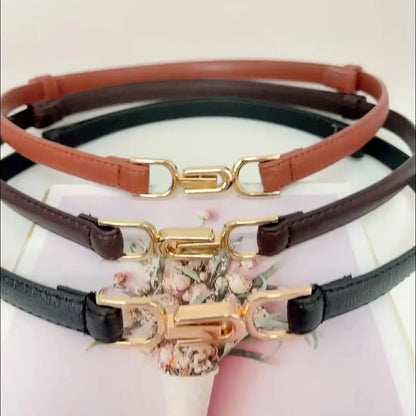 1pc New Women's Belt Leather Skinny Belt for Dress Adjustable Thin Waist Belt Dress Belt with Vintage Golden Buckle Faux Leather