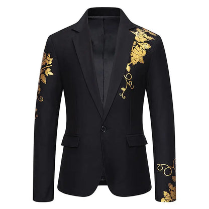 Men's Paisley Floral Gold Bronzing Printed Blazer Luxury Evening Prom Dress 2024 Suits Formal Jackets for Men Costume Homme Coat