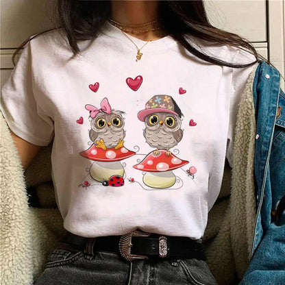 Owl T-shirt Girl Aesthetic Graphic Women Retro Comfortable T-shirt Pop Culture Colorful Kawaii Psychedelic Punk 2000s