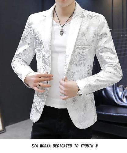 2025 New Men's Blazer Fashion Casual Boutique Business Bronzing Design Evening Dress Suit / Male Slim Fit Blazers Jacket Coat