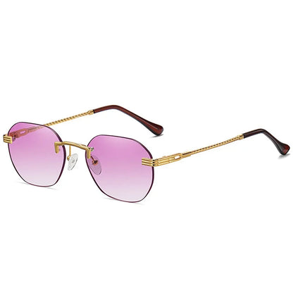 Brown Frameless Gold Metal Ladies Sunglasses Rimless Gradient Lens Blue Fashion Sun Glasses For Men UV400 Summer 2025