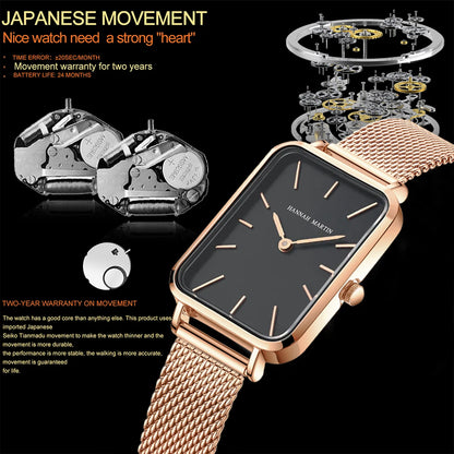 Rectangle Ultrathin Nordic Simple Style Japan Quartz Movement Fashion Stainless Steel Mesh Silvery Bracelet Belt Ladies Watches