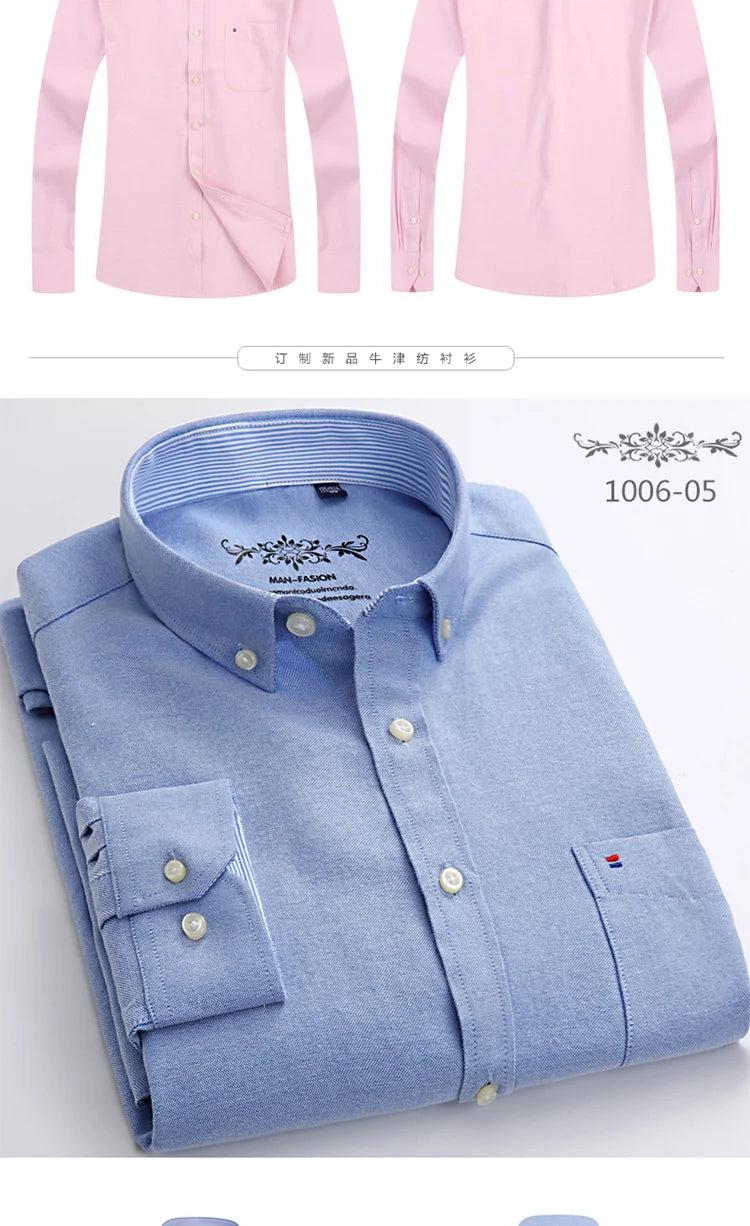 New in shirt Cotton long-sleeve shirts for men slim fit formal plain tops single pocket solid color office tops fashion clothes