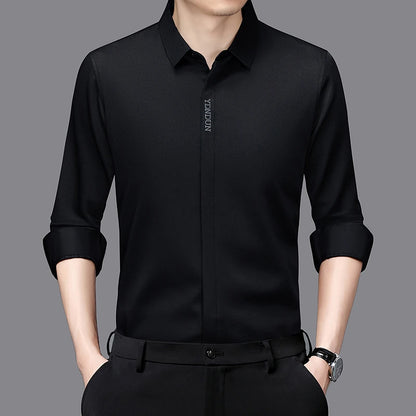 New Men's Business Casual Long Sleeved Solid Color Shirt Wrinkle Resistant Wrinkle Free Comfortable All Season Versatile Top