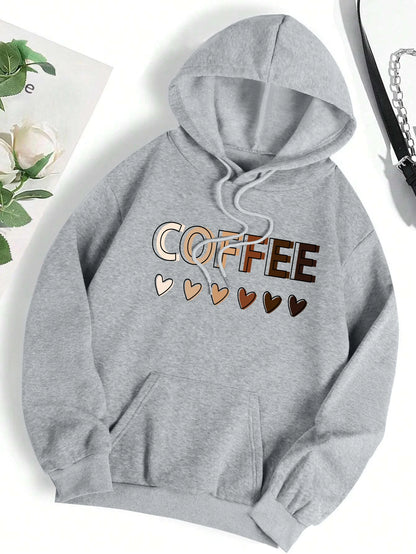 Love Coffee Funny Letter Graphic Printing Hoody Woman Fashion Fleece Sweatshirt Casual S-XXL Hooded Autumn Oversized Clothing