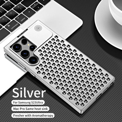 Luxury Metal Cooling Hollow Aluminum Phone Case For Samsung Galaxy S23 S22 S24 ultra Aroma Diffuser Heat Dissipation Cover Funda