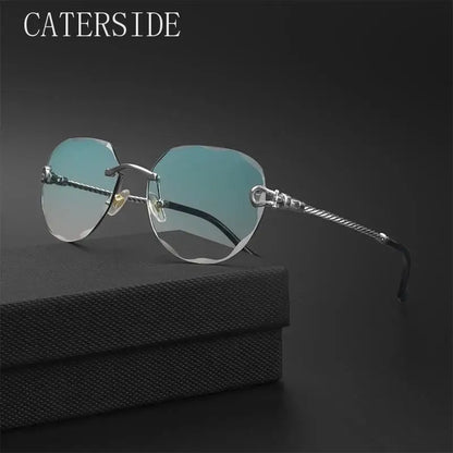 Luxury Polygon Gradient Sunglasses Women New Metal Curved Temples Eyewear Ocean Rimless Fashion Sun Glasses Ladies UV400