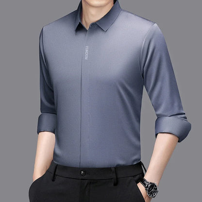 New Men's Business Casual Long Sleeved Solid Color Shirt Wrinkle Resistant Wrinkle Free Comfortable All Season Versatile Top