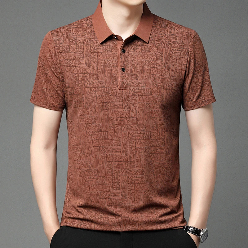 2024 Summer New Men's Business Print Short Sleeved POLO Shirt Comfortable and Cool Casual Fashion T-shirt