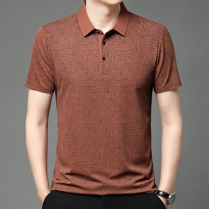 2024 Summer New Men's Business Print Short Sleeved POLO Shirt Comfortable and Cool Casual Fashion T-shirt