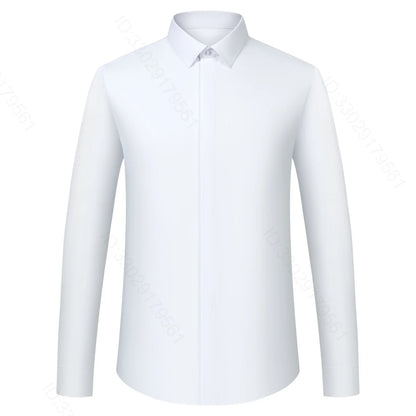 Men's Classic French Cuffs Solid Dress Shirt Fly Front Placket Formal Business Standard-fit Long Sleeve Office Work White Shirts