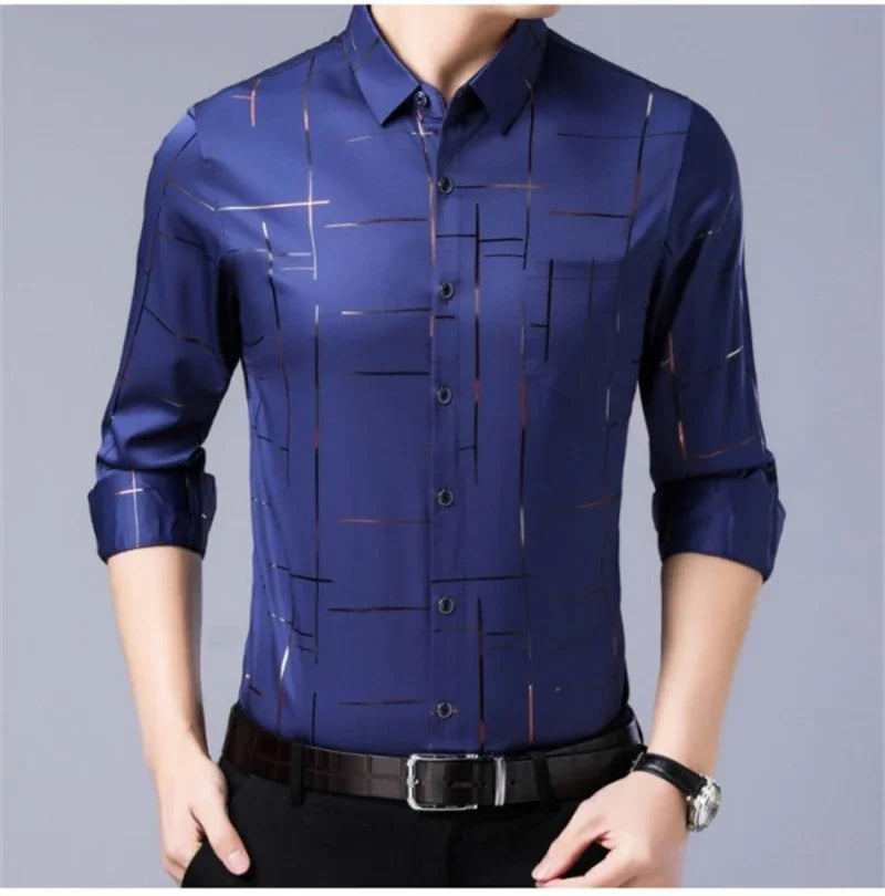 Men's Casual and Fashionable Long Sleeved Printed Shirt, Non Ironing and Wrinkle Resistant Business Top