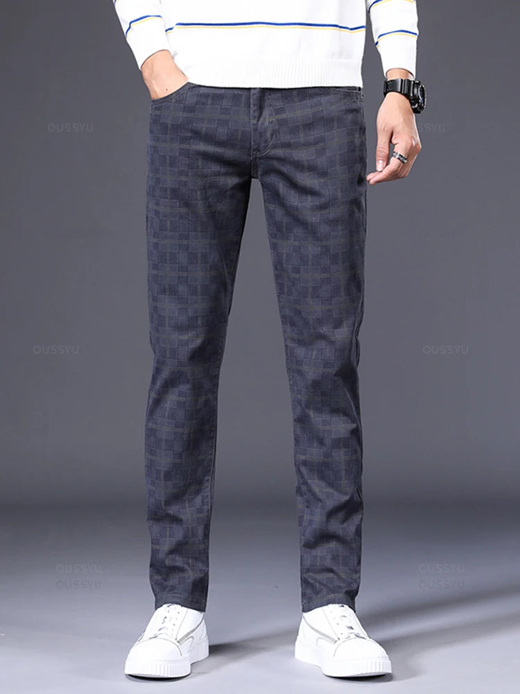 High Quality Brand Clothing Classics Plaid Casual Pants Men 98%Cotton Retro Business Banquet Check Trousers Male Plus Size 40 42