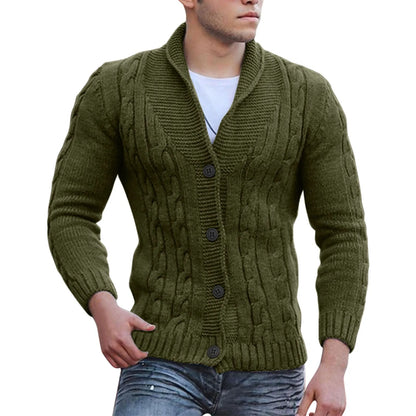 Mens Autumn Fashion Solid Color Knit Cardigan Sweater 2024 New Shawl Collar Loose Fit Long Sleeve Single-breasted Cardigans