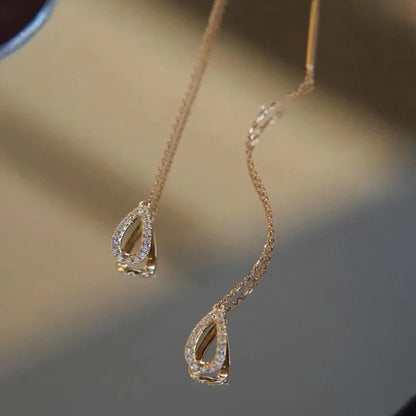 Drop Ear Line Long Hanging Earrings for Women Rose Gold Color Zircon Crystal Piercing Threader Earing Ear Accessories Jewelry