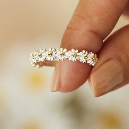 Daisy Flower Rings for Women Silver Color Stainless Steel Ring Couple Floral Band Wedding Bride Statement Jewelry anillos mujer