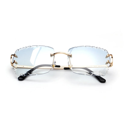 Ruiao Luxury high quality rimless diamond cut nylon lens UV400 Sunglasses fashion square metal legs glasses for men women