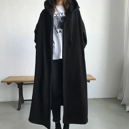 Plus Size 6XL 150kg Women Fleece Trench Coats Without Zipper Black Color Winter Female Coat Open Stitch Ladies Casual Streetwear