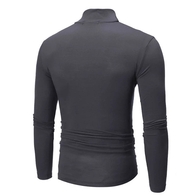 New Fashion Base Tee Shirt Men Slim Fit Knit High Neck Pullover Turtleneck Sweater Tops Shirt