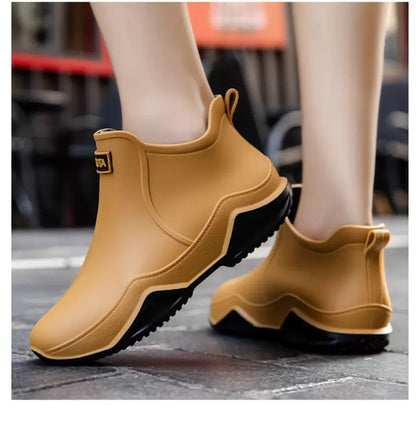 New Rain Shoes Ankle Women Waterproof Shoes Rain Boots Men Anti-slip Wear-resistant Plush Fashion Kitchen Summer Winter