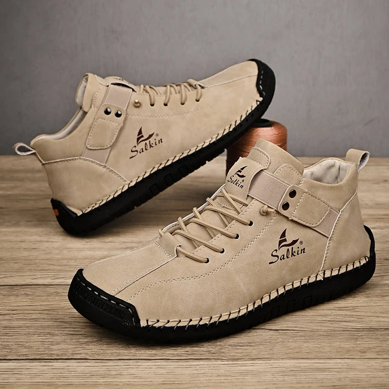 New 2024 Handmade Leather Casual Men Shoes Design Sneakers Man Breathable Leather Shoes Men Ankle Boots Outdoor