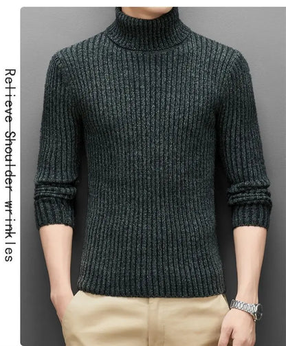 Trend Fashion Autumn Winter Sweaters Men Solid Turtleneck Mink Cashmere Thicken Smart Casual Long Sleeve Pullovers Knitted Tops