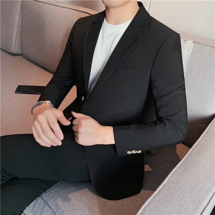 2025 High Quality Solid Single Button Casual Blazer Men's Korean Simple Business Elegant Fashion Party Slim Fit Suit Jacket 4XL