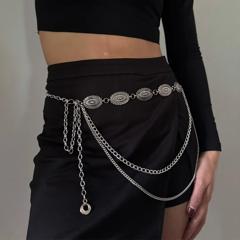 Ethnic style waist chain accessories Bohemian versatile belt women's dress high-end dress with waistband metal retro