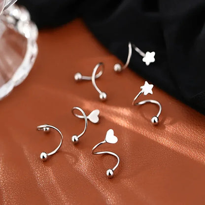 2pcs Stainless Steel Spiral Twisted Stud Earrings, Lip Piercing Heart Star Cartilage Tragus Helix Ear Piercing Jewelry Gifts